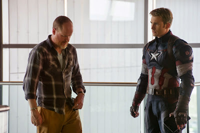 Chris Evans and Joss Whedon on the set of Avengers: Age of Ultron