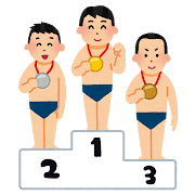 表彰台に乗る水泳選手のイラスト(男性)