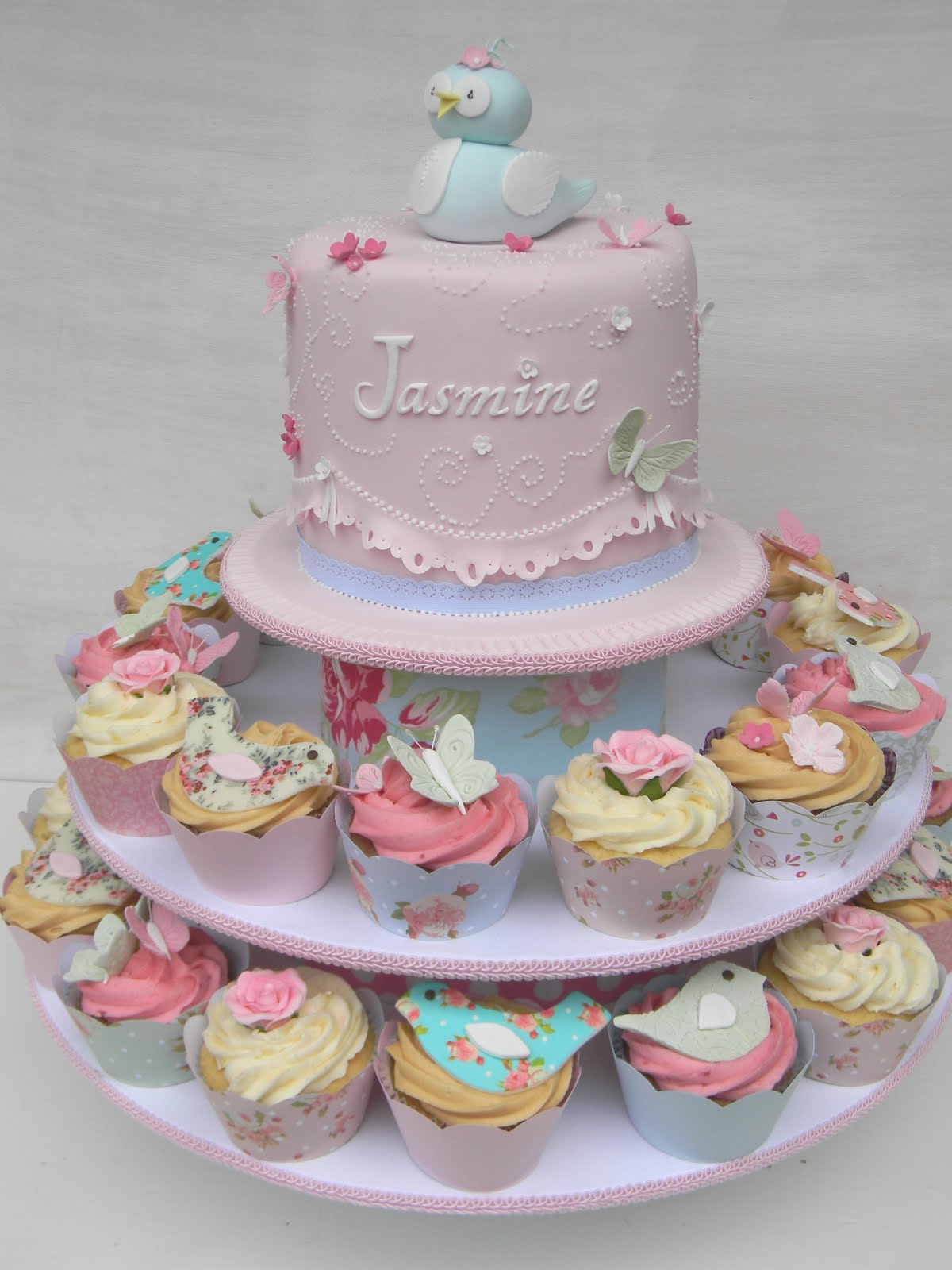 Just call me Martha Spring birdy Christening cupcakes and cake