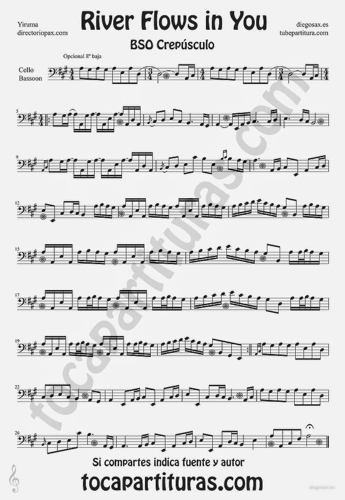 tubescore Rivers Flows in You by Yiruma Cello and Bassoon Sheet Music