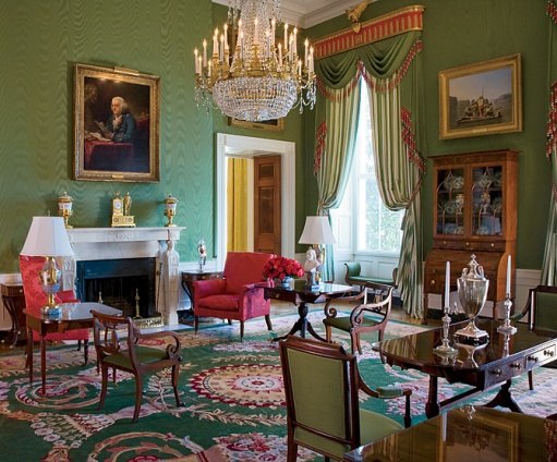 Fireplace in White House Green Room under Benjamin Franklin portrait Photo Print 