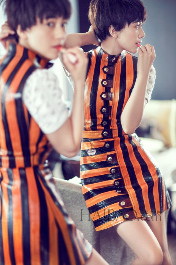 Grazia China #201 May 2015, Gao YuanYuan 高圓圓 Louis Vuitton SS 2015 Deep Yellow Stripes Dress Editorials
