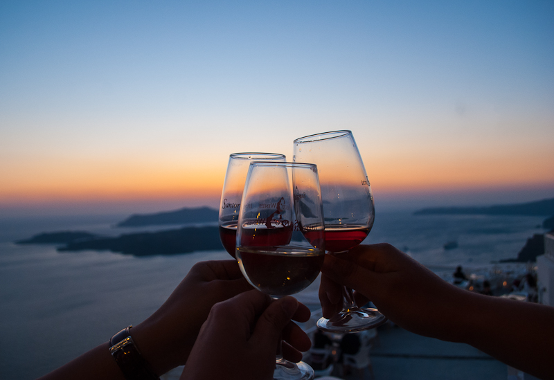 Drinking wine at santo wines having wine and watching the sunset at santo wines