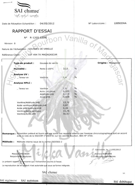 Giấy chứng nhận nguồn gốc quả vani(trái vani) bourbon Madagascar  Mikka Vanilla
