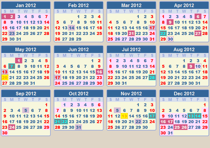 Kalender Tahun 2012