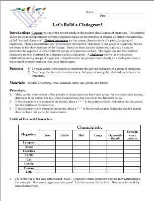 Printables Cladogram Worksheet worksheets davezan cladogram davezan
