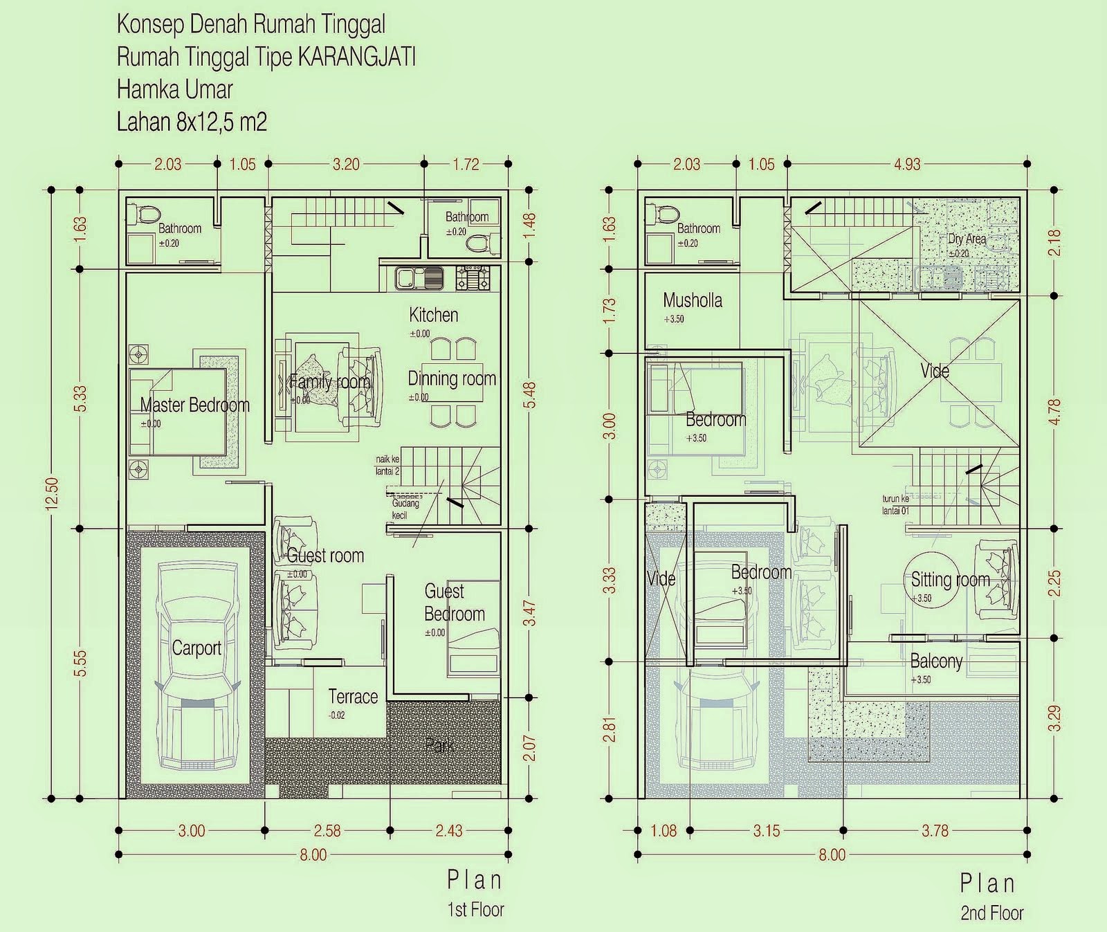 Denah Rumah Minimalis 2 Lantai Dengan 5 Kamar Tidur Desain Rumah