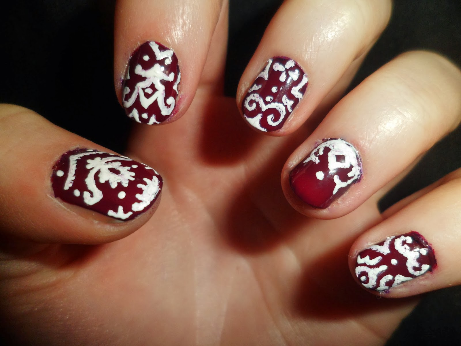 8. Burgundy and Floral Nail Art - wide 7
