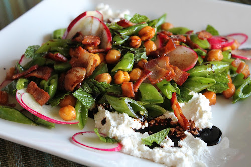 Snap Pea and Bacon Salad with Ricotta and Roasted Chickpeas