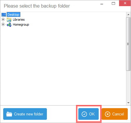 window to select photo backup location