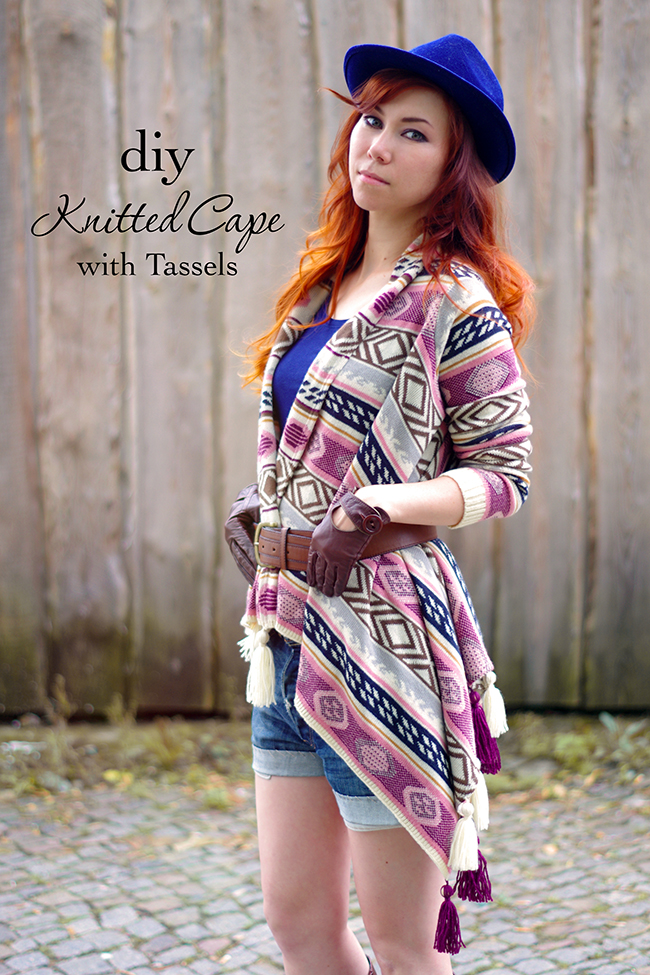 DIY knitted cape with tassels. DIY knitted cape with tassels.