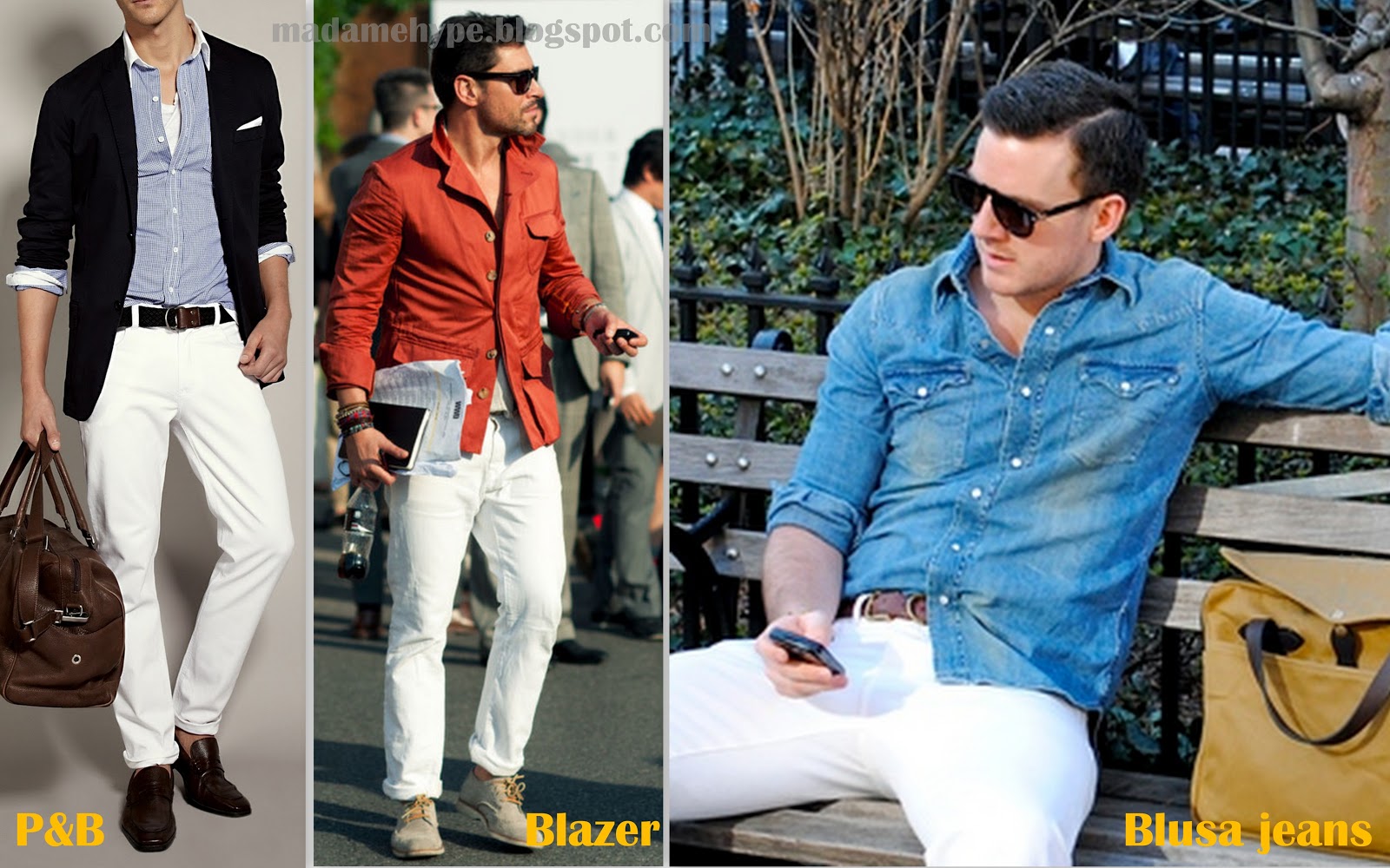 calça branca e blazer preto