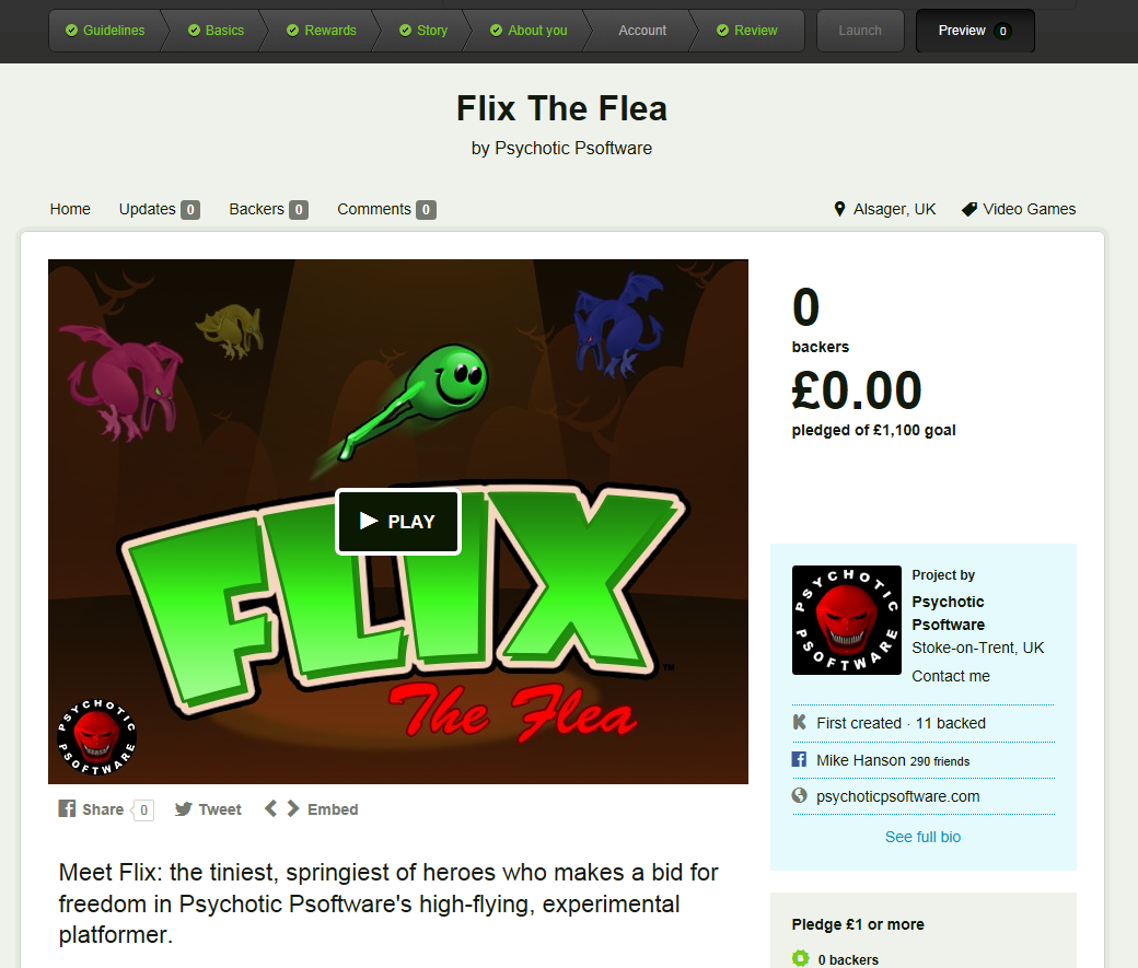 Work In Progress: A sneak-peek at the upcoming Kickstarter page for Flix The Flea.
