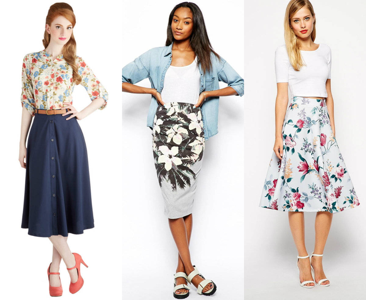 Feminine Midi Skirt Contrast