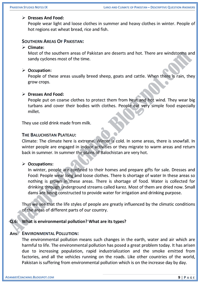 land-and-climate-of-pakistan-descriptive-question-answers-pakistan-studies-ix
