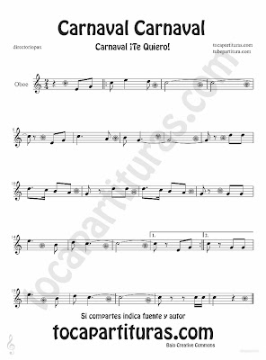 Tubescore Carnival Carnival sheet music for Oboe Carnaval Te quiero traditional song music score