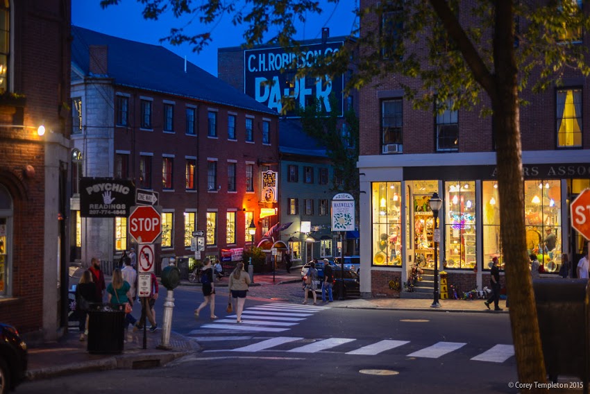 Portland, Maine USA Fore and Exchange Streets in the Old Port. May 2015. Photo by Corey Templeton.