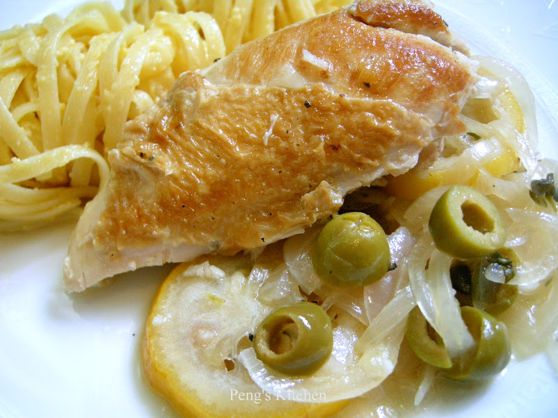 Peng's Kitchen Linguine with White Truffle Oil & Lemon Olive Chicken