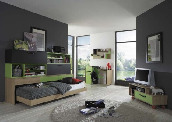 Dormitorios para jóvenes en color verde y gris - Dormitorios colores y