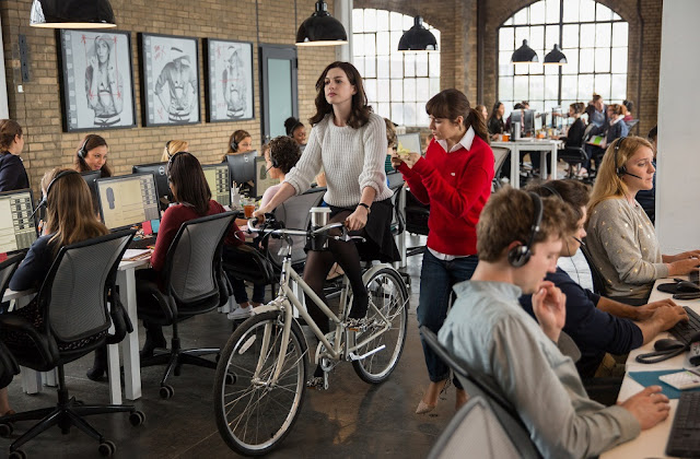 Jules (Anne Hathaway) doing the Jeff Goldblum in her office. Anne Hathaway The Intern 2015 movie still
