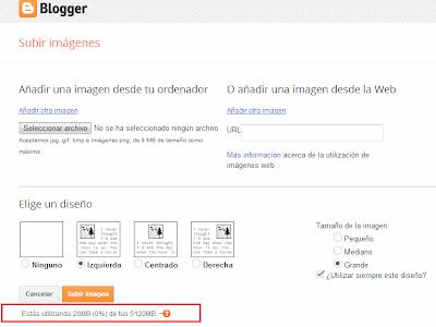 Limite de almacenamiento gratuito Blogger