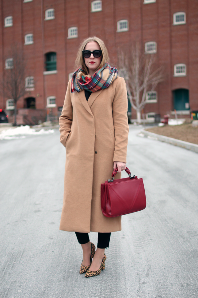 camel longline duster coat, leopard pointy toe pumps, plaid target scarf, boston blogger style, boston fashion blogger, fashion blogger style, forever 21 camel duster coat