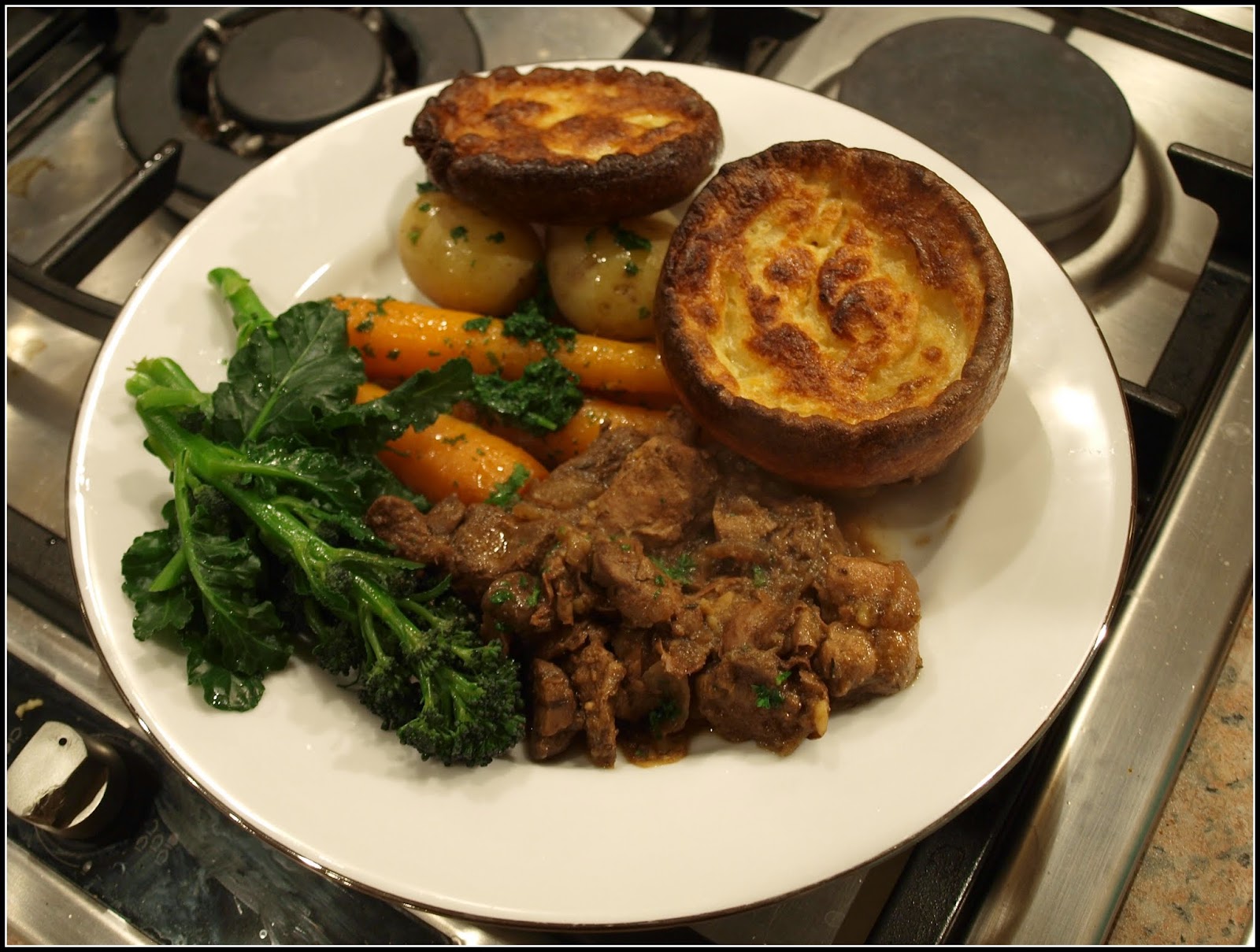 Mark's Veg Plot Game casserole with Yorkshire puddings