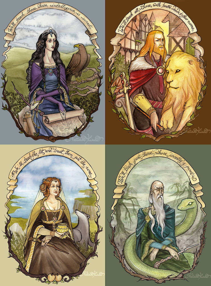 Costumes les fondateurs de Poudlard Serpentard, Gryffondor, Serdaigle et Poufsouffle