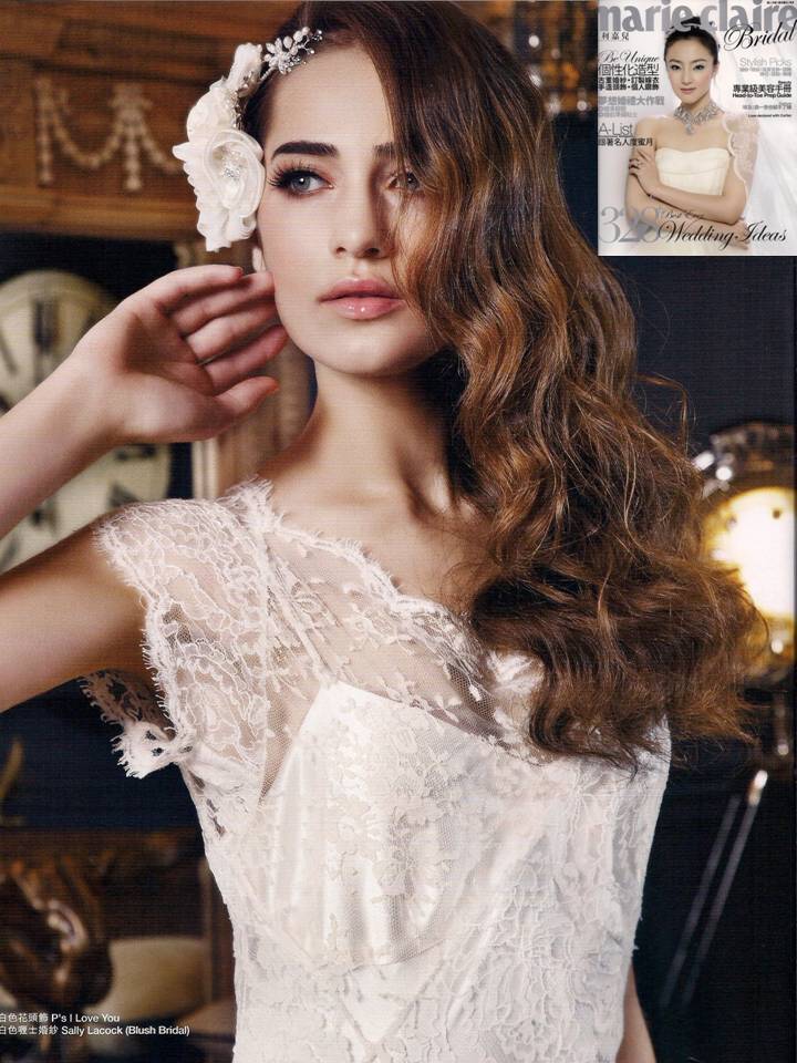Sally Lacock's vintage inspired French lace wedding dress Cate is featured