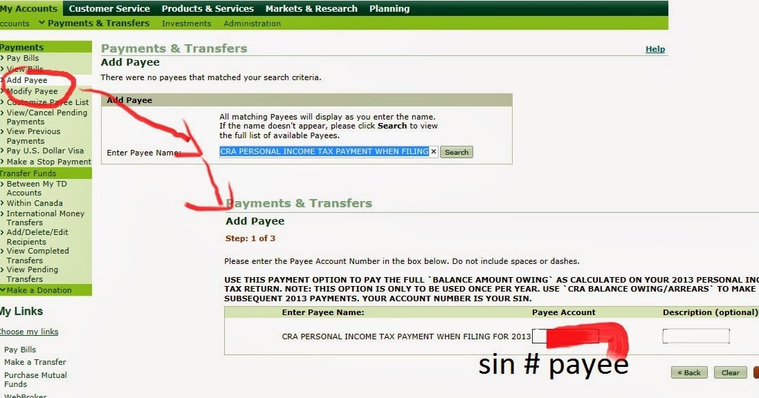 Dunya Akhirah How to Pay Taxes to CRA Using TD Online Banking