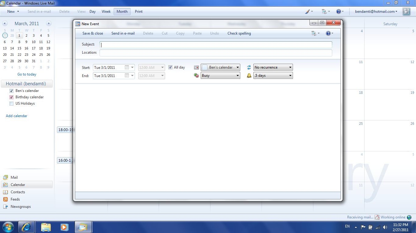 event reminder in windows live calendar on desktop Microsoft Community