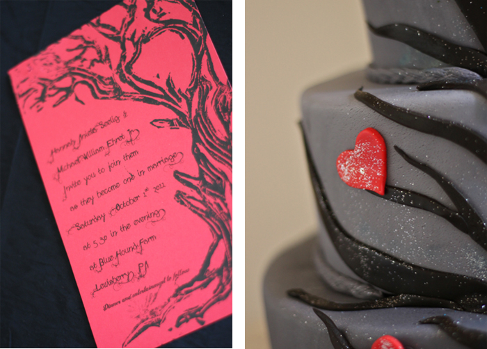 The wedding cake was inspired by Tim Burton's Nightmare Before Christmas