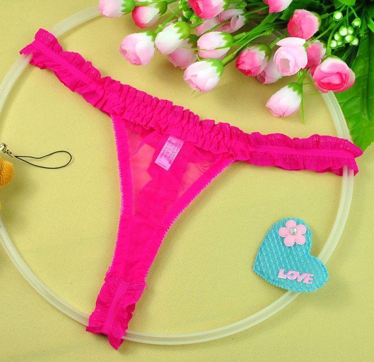 : U204-3 Sexy Sheer Pink Ruffle Trim G-string Women's Underwear