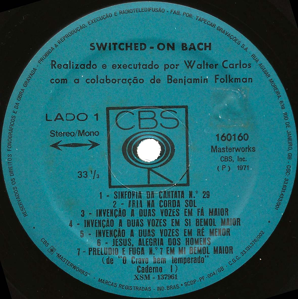 LA PLAYA MUSIC OLDIES WENDY CARLOS (WALTER CARLOS) SWITCHED ON BACH 1969