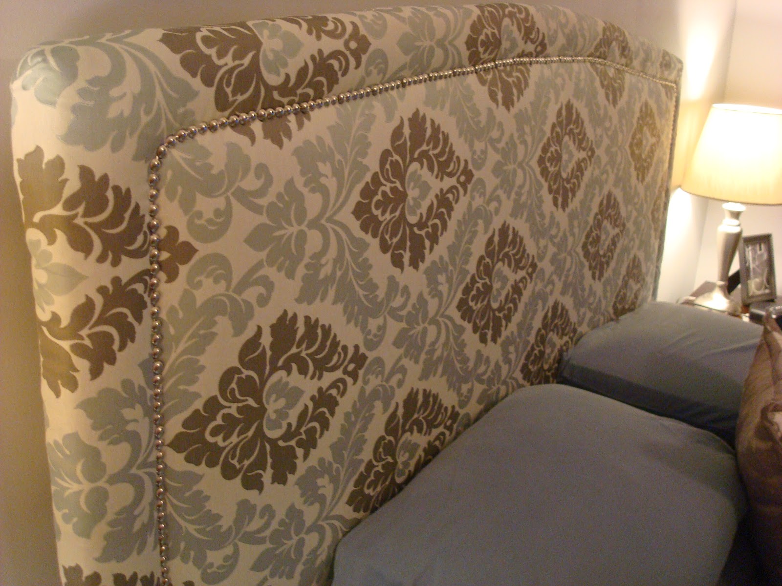 Dishing Up Design DIY Upholstered Headboard with Nailhead Trim