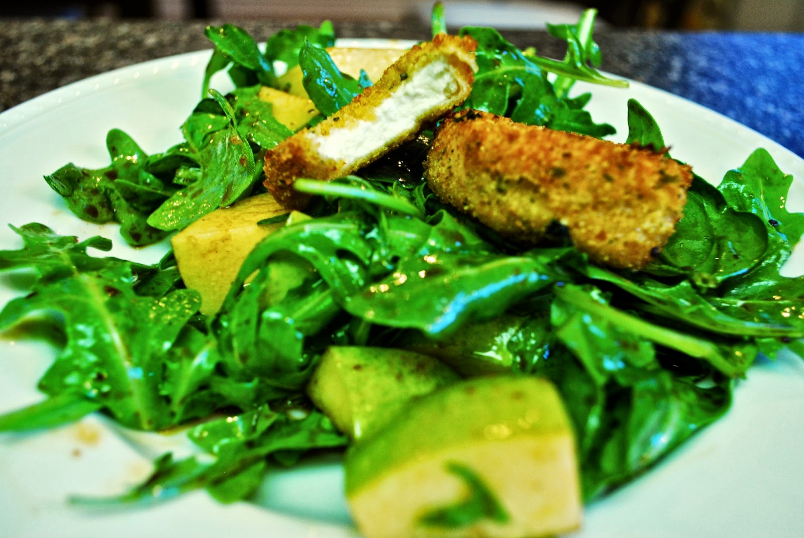 Fried Goat Cheese Salad with Pear and Arugula Bevy Richmond