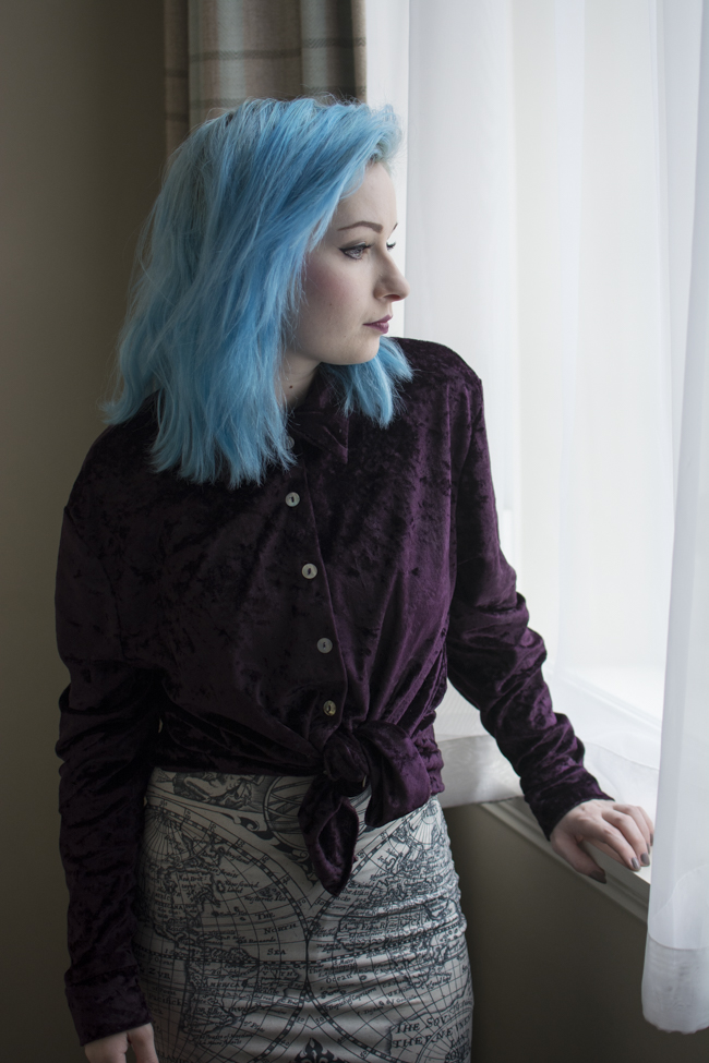 Blue Hair Black Milk Clothing Maps Bodycon Dress Autumn Winter Outfit Styling with Crushed Velvet