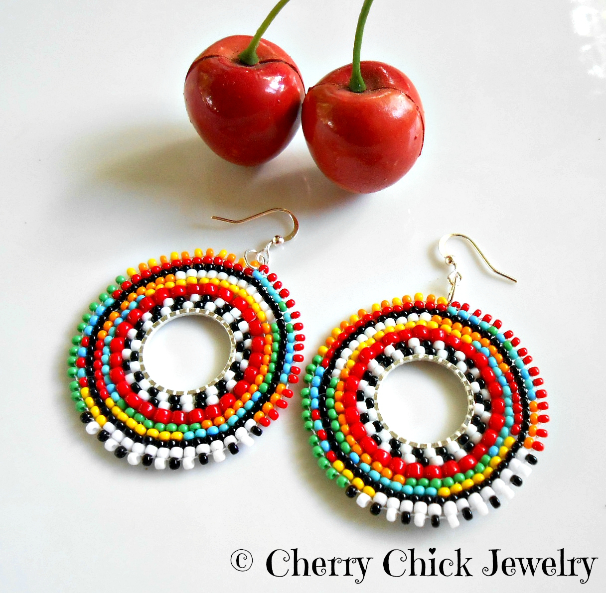 Cherry Chick New Seed Bead Hoop Earrings