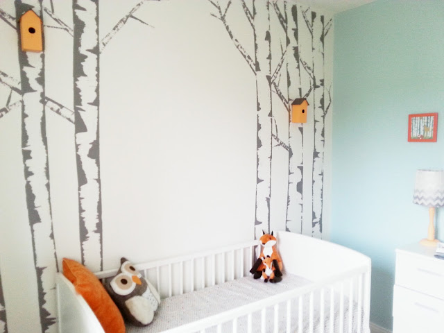 diy birch tree painted mural feature wall nursery kids room