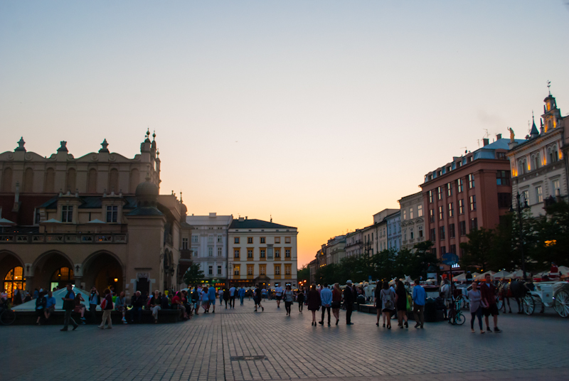sunset over the main square in Kraków, Poland Sunset in the main square in Kraków, Poland