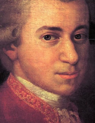 Detail of the face of Wolfgang Amadeus Mozart by Johann Nepomuk della Croce, 1780