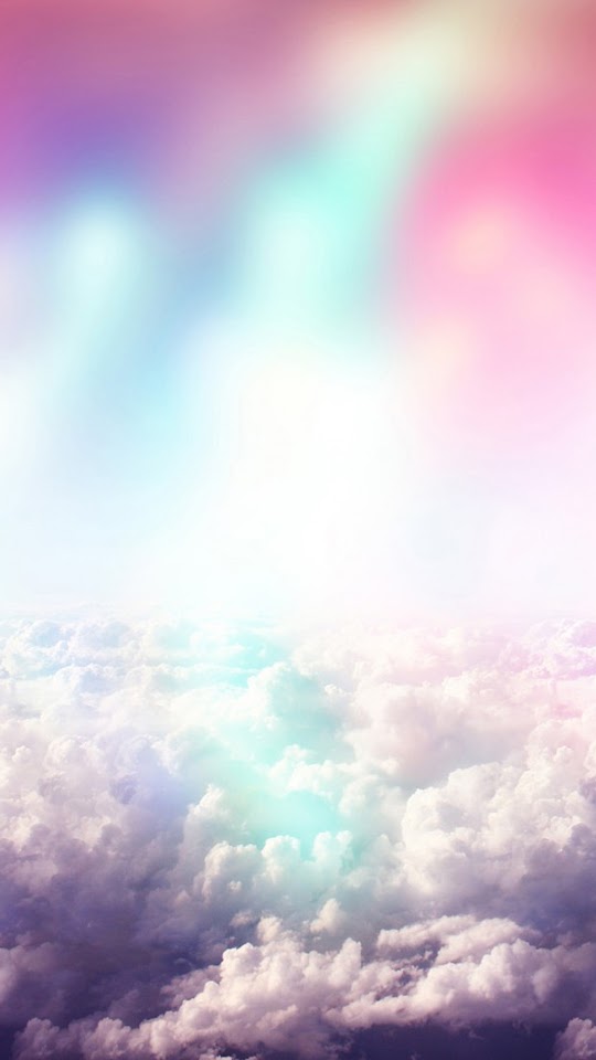 Rainbow Colors Over Fluffy Clouds Fantasy Android Wallpaper