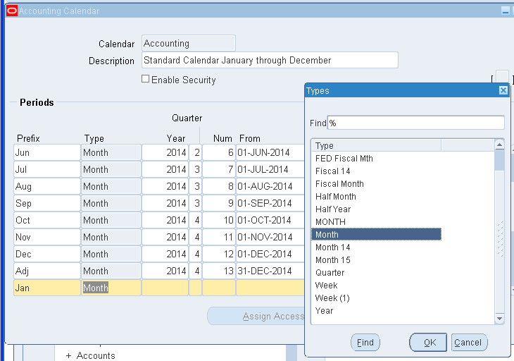 How can be add month in calendar or defining new fiscal year in oracle