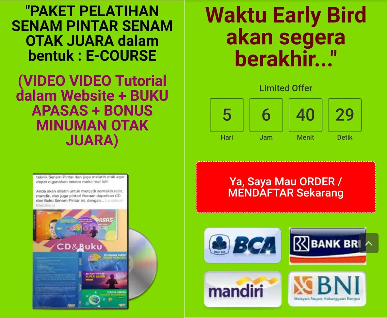 Sudah Dibuka : Kelas E-Course Senam Pintar Senam Otak Juara !  ORDER NOW