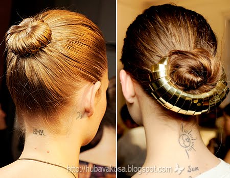Yves Saint Laurent Updo с метален аксесоар и Stella McCartney кок балерина Прически от Хубава коса Пролет/Лято 2012