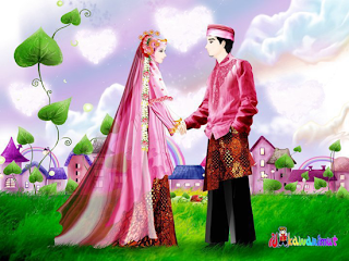 kahwin,pasangan pengantin,perkahwinan islam,kartun perkahwinan islam