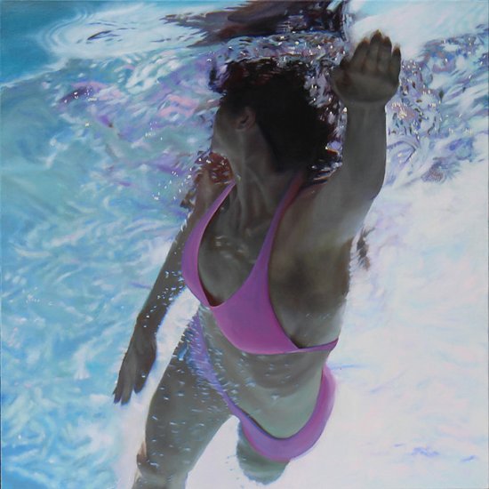 As pinturas hiper-realistas de mulheres nadando e mergulhando de Matt Story Matt Story pinturas foto-realistas mulheres nadando sob água