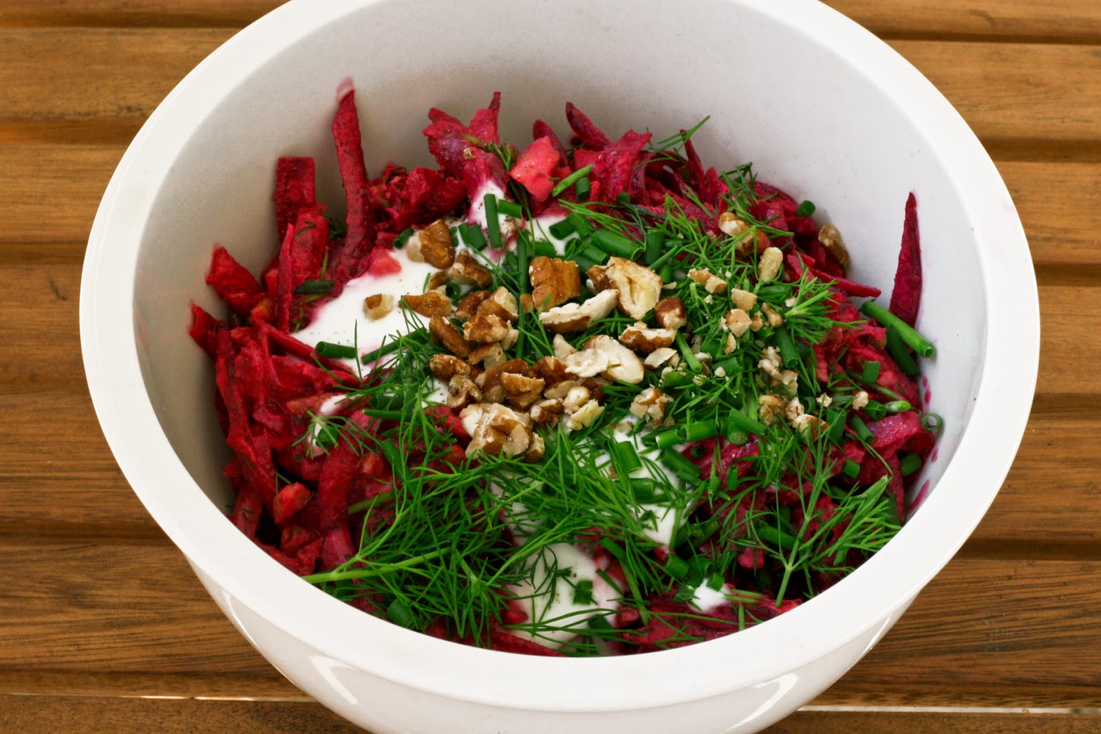Our Little Haus On The Prairie Red beets salad with caramelized pecans