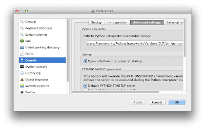 Python IDE Spyderの設定画面