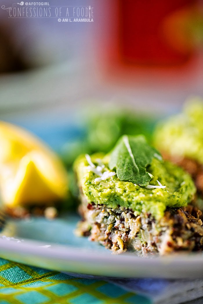 Quinoa Potato Leek Patties with Fava Bean Arugula Pesto + Tangerine Vanilla Cooler